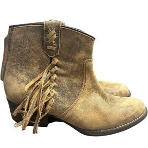 Very Volatile Lookout Fringe Bootie‎ Tan Leather Western Ankle Boots Sz 8.5 Boho